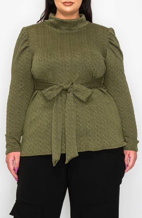 Catriona Waist Tie Mock Neck Sweater (Plus)