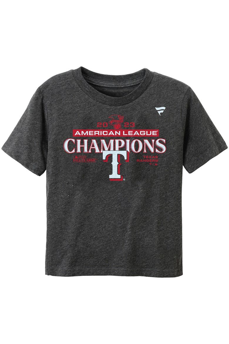 Toddler Fanatics Branded  Heather Charcoal Texas Rangers 2023 American League Champions Locker Room T-Shirt, Alternate, color, Heather Charcoal