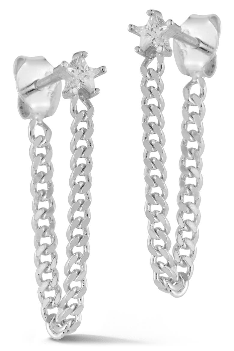 Cubic Zirconia Star Curb Chain Drop Draped Earrings, Main, color, SILVER