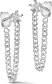CHLOE AND MADISON Cubic Zirconia Star Curb Chain Drop Draped Earrings