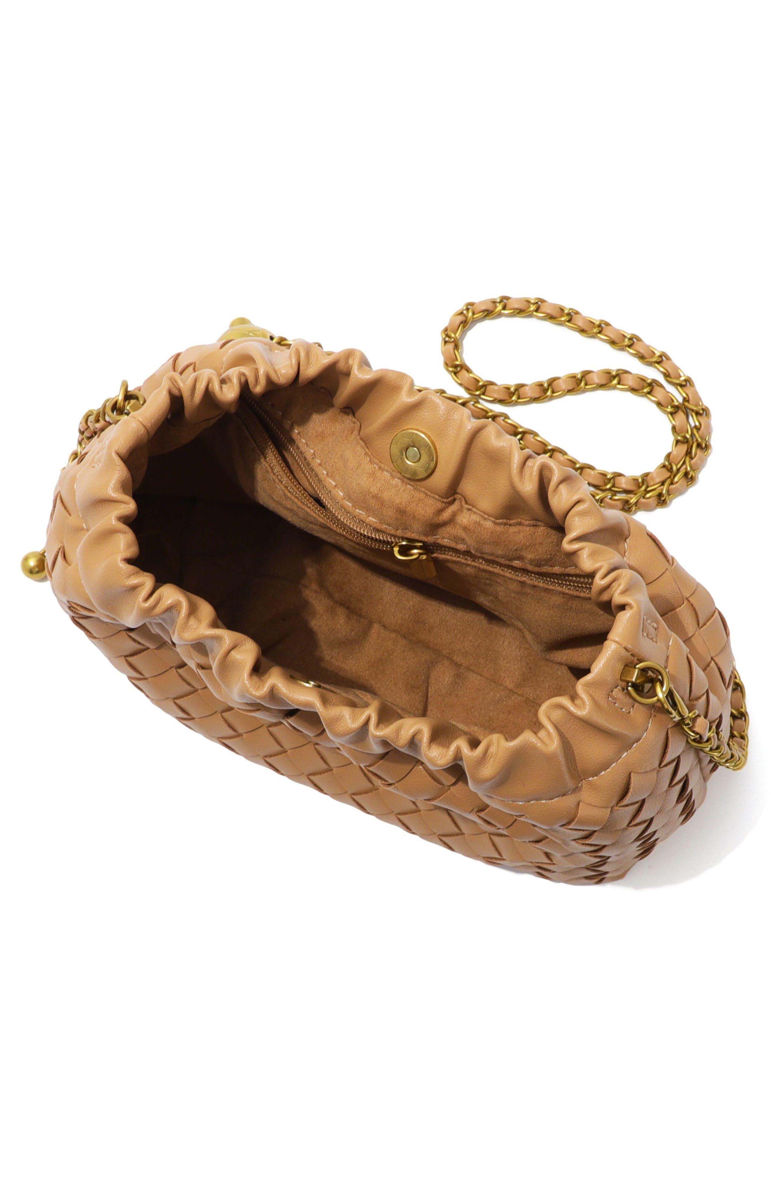 Woven Faux Leather Shoulder Bag, Alternate, color, BROWN