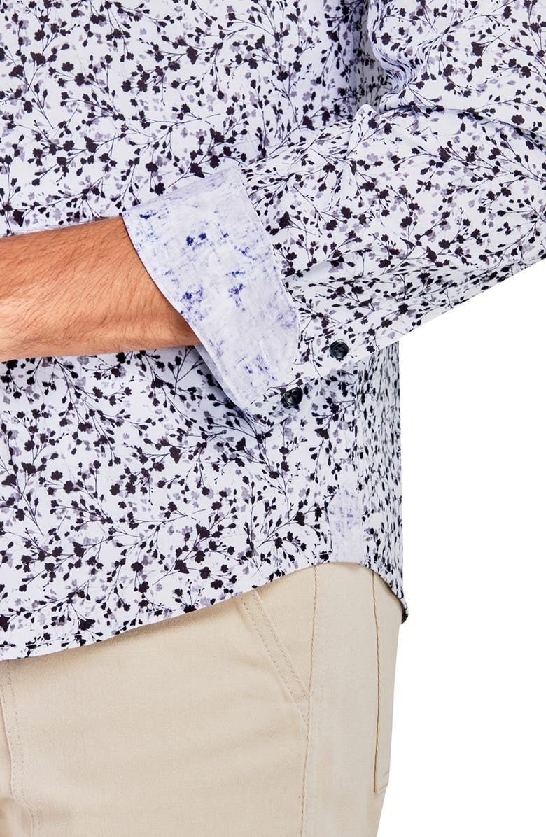 Brooklyn Brigade Mini Floral Recycled 4-Way Stretch Performance Long Sleeve Shirt, Alternate, color, White