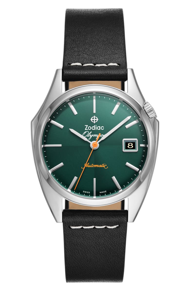 Zodiac Dress Olympos Automatic Leather Watch, 37.5mm, Main, color, 