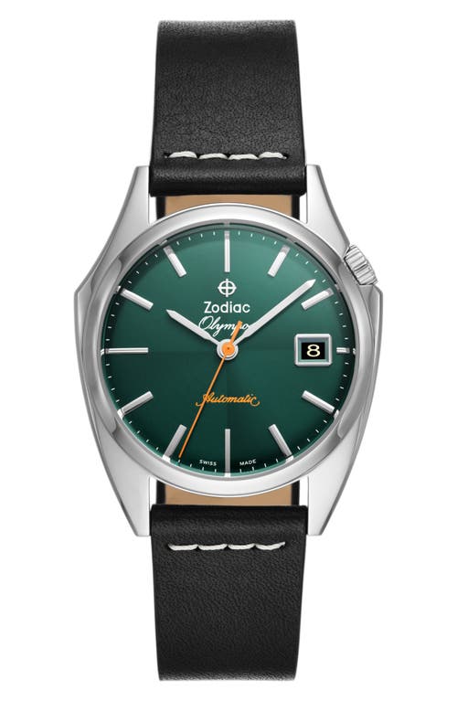 Zodiac Dress Olympos Automatic Leather Watch, 37.5mm in Black at Nordstrom