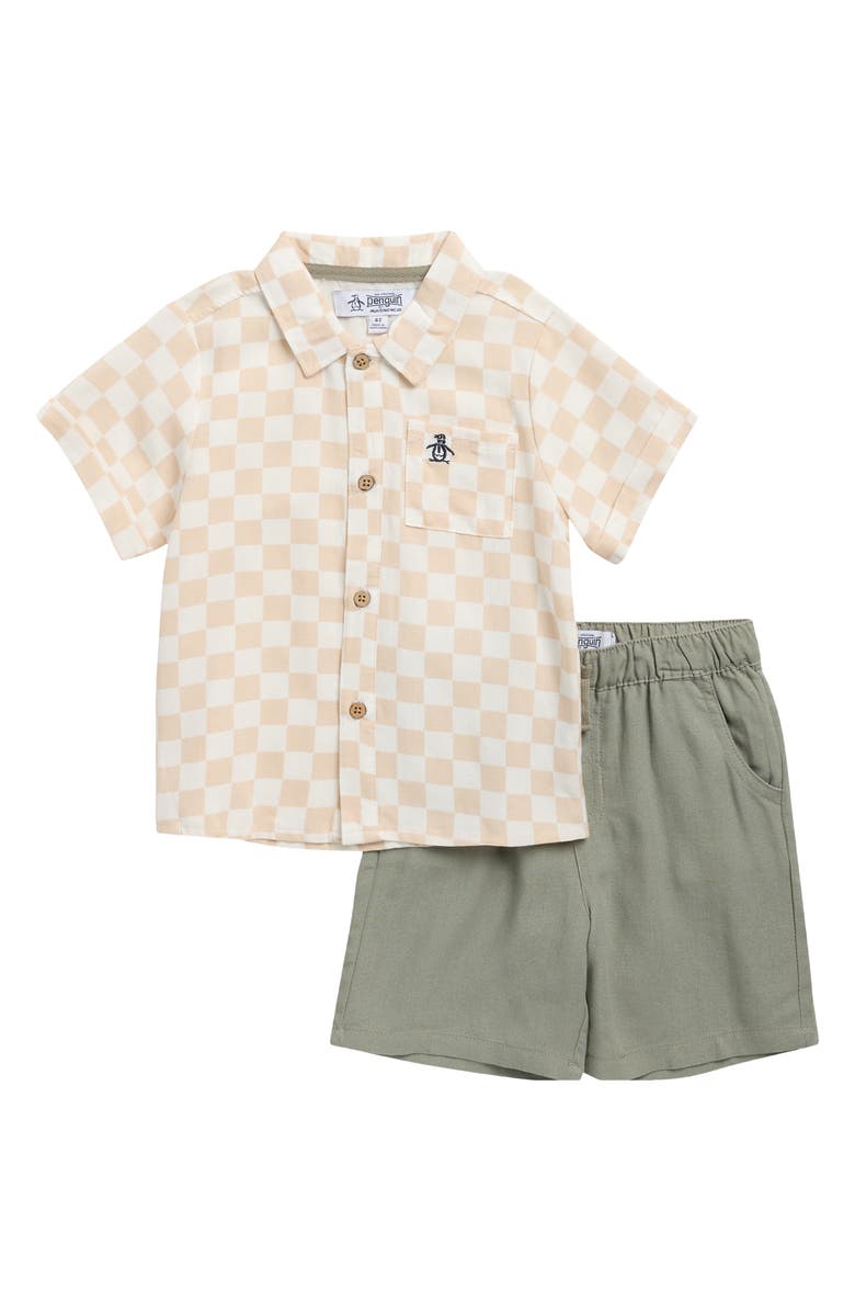 Original Penguin Kids' Short Sleeve Button-Up Camp Shirt & Shorts Set, Main, color, Shadow