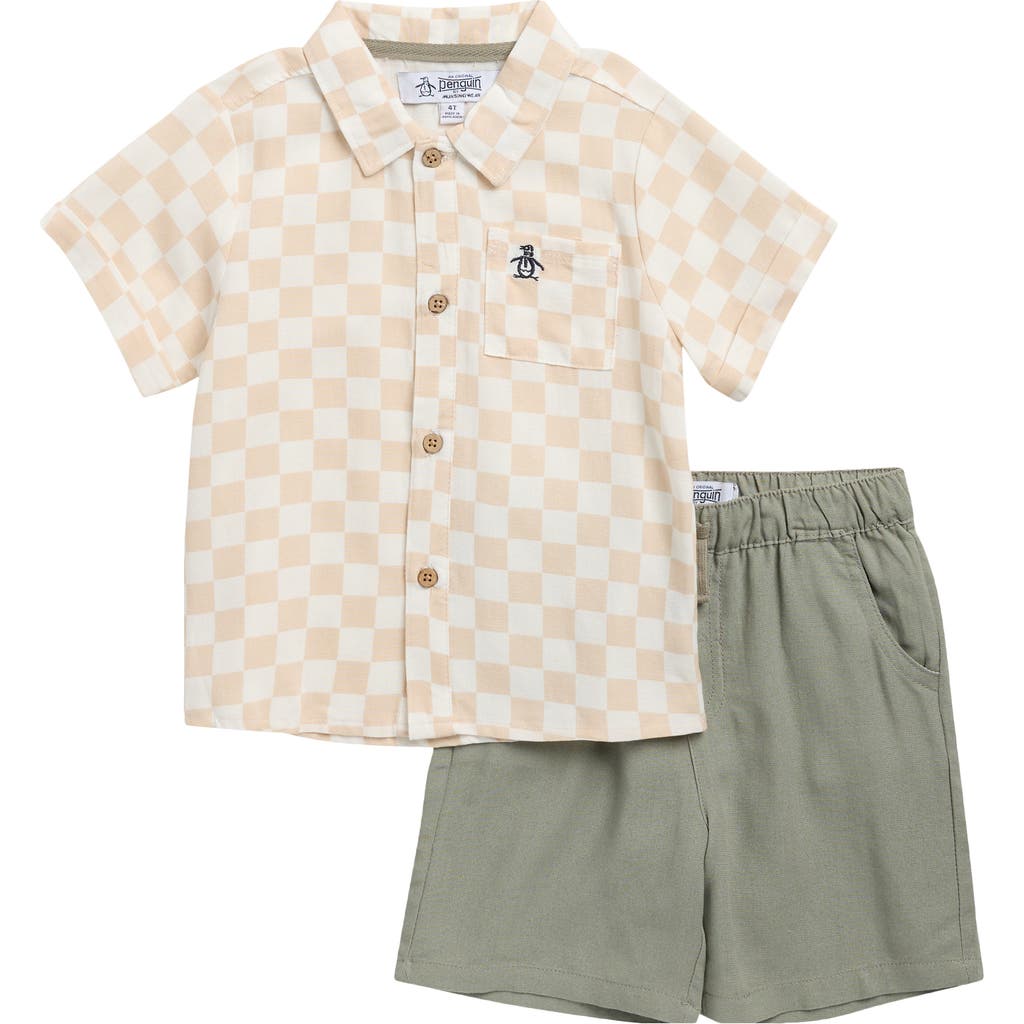 Original Penguin Kids' Short Sleeve Button-up Camp Shirt & Shorts Set In Multi