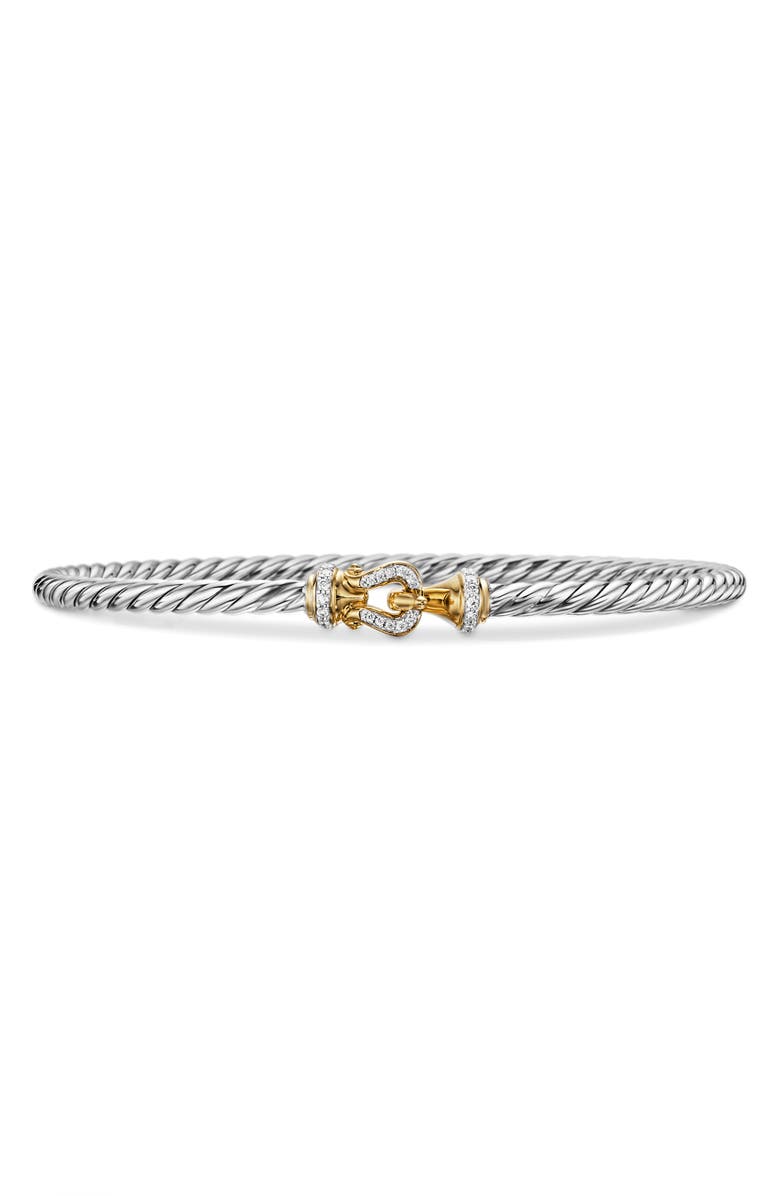 David Yurman /Buckle Classic Cable Bracelet in Sterling Silver with 18K Yellow Gold and Diamonds, Main, color, Yellow Gold/ Silver/ Diamond