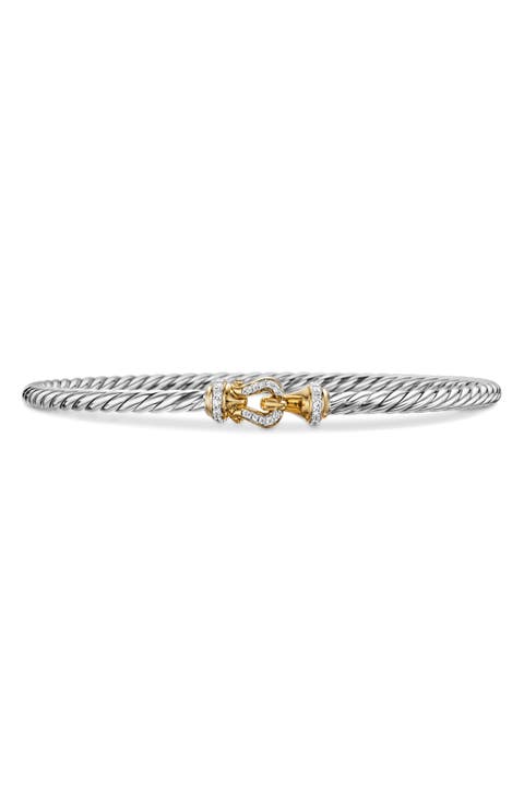 /Buckle Classic Cable Bracelet in Sterling Silver with 18K Yellow Gold and Diamonds