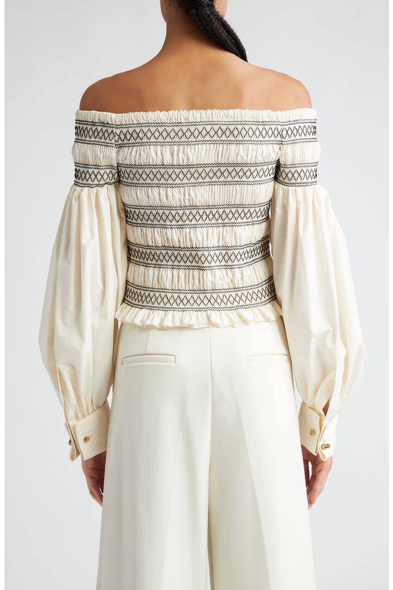 Walk Smocked Off the Shoulder Top, Alternate, color, IVORY