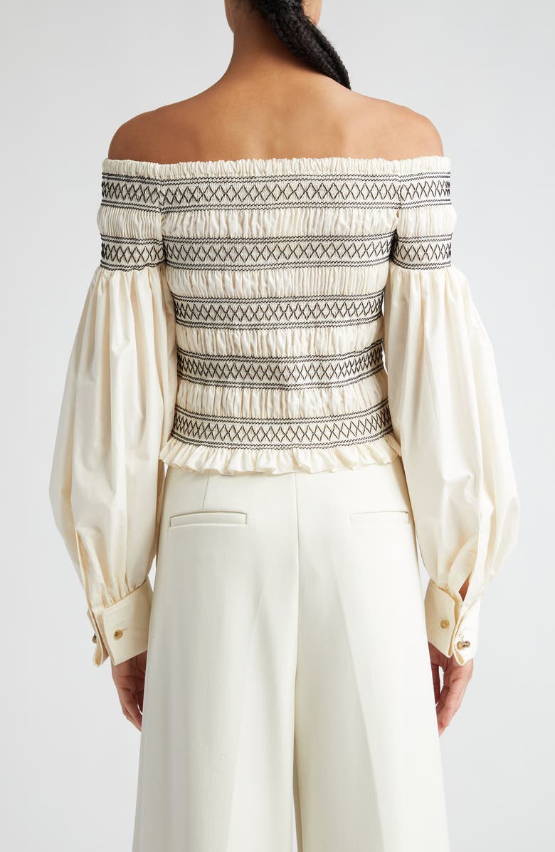 Max Mara Walk Smocked Off the Shoulder Top, Alternate, color, Ivory