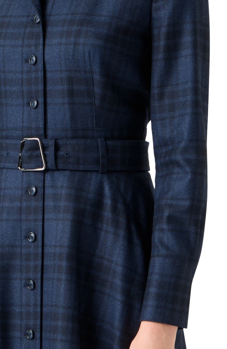 Akris Plaid Long Sleeve Wool Flannel Belted Shirtdress, Alternate, color,
