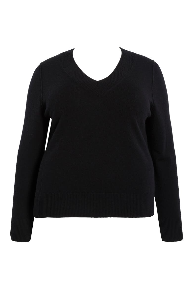 V-Neck Wool & Cashmere Sweater, Alternate, color, BLACK ROCK