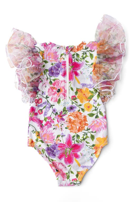 Shade Critters Kids' Summer Gardens Tulle Trim One-piece Swimsuit In Pink Multi