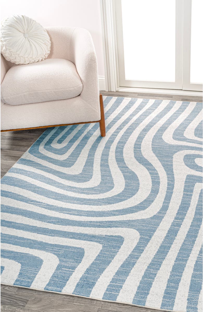 JONATHAN Y Maze Abstract Two-Tone Low-Pile Machine-Washable Area Rug, Alternate, color, Blue/Cream