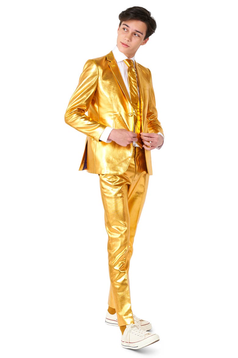 Kids' Groovy Golden Metallic Two-Piece Suit & Tie, Main, color, GOLD
