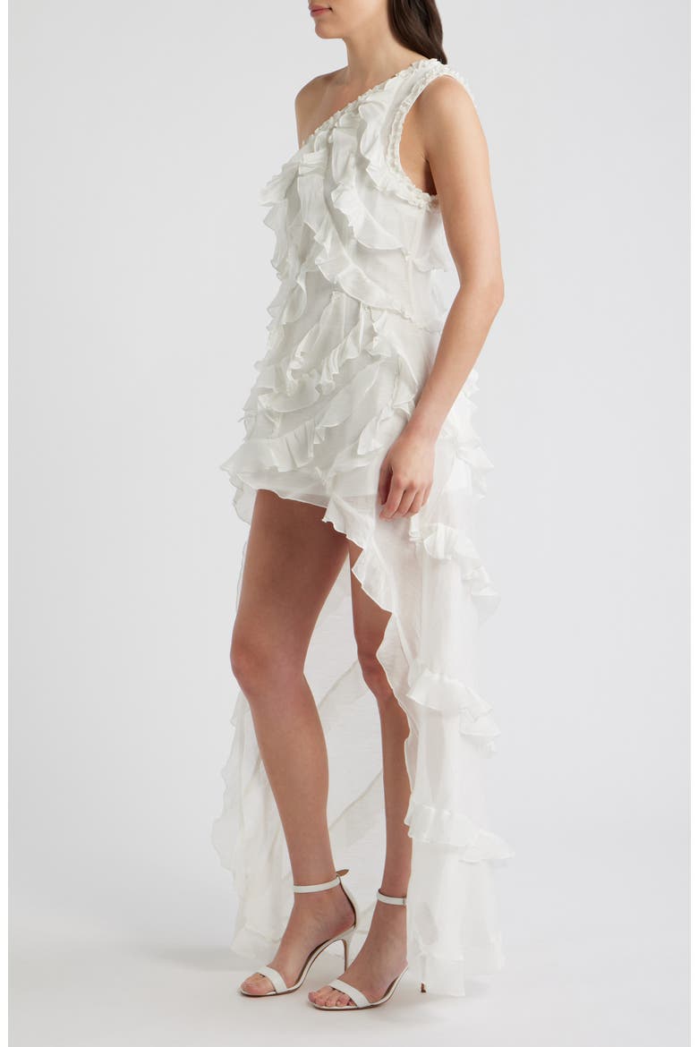 Barbados Linen & Silk One-Shoulder Dress, Alternate, color, WHITE