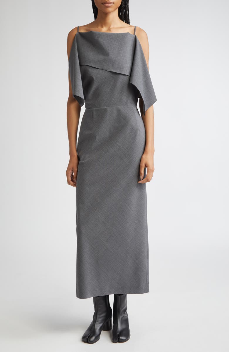 MM6 Maison Margiela Folded Convertible Stretch Gabardine Dress, Main, color, Dark Grey Melange
