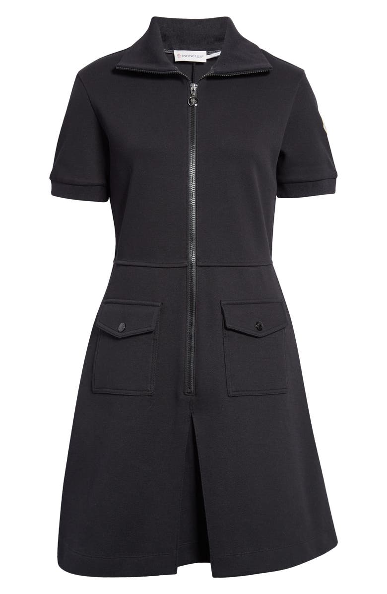 Moncler Zip Front Cotton Blend Piqué Dress, Alternate, color, 