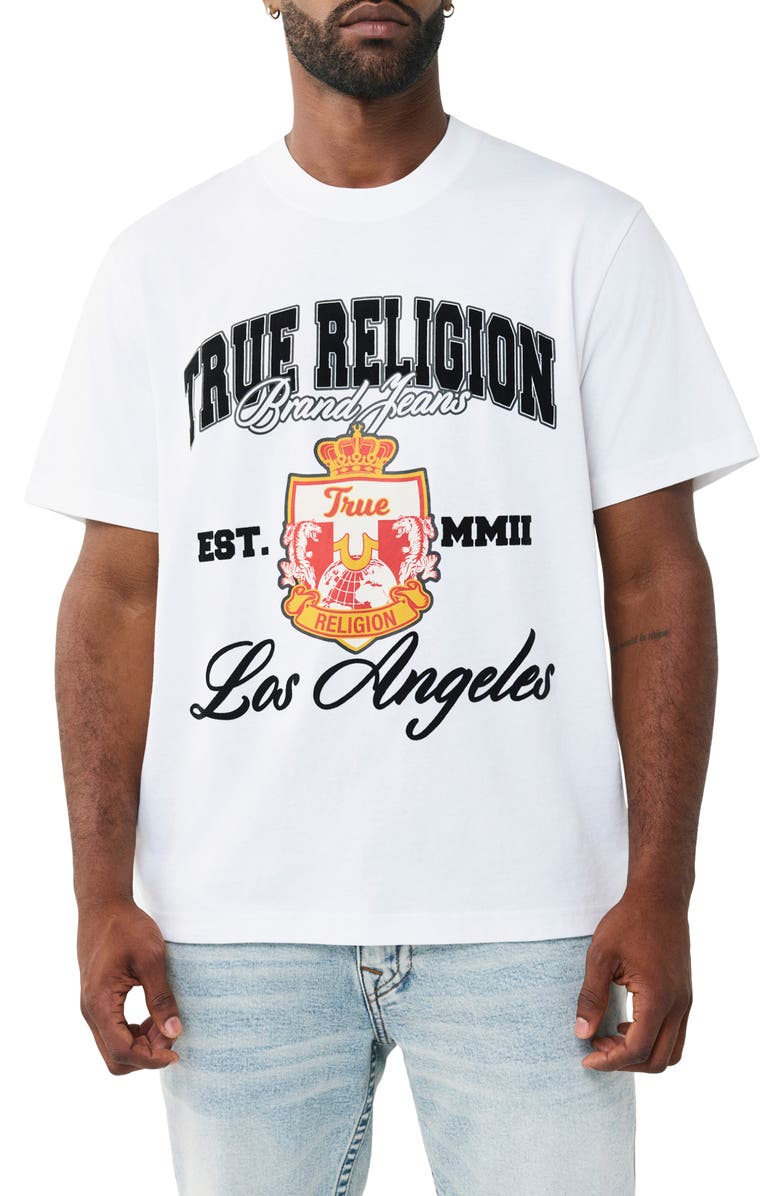 True Religion Elite Crest Graphic T-Shirt, Main, color, Optic White