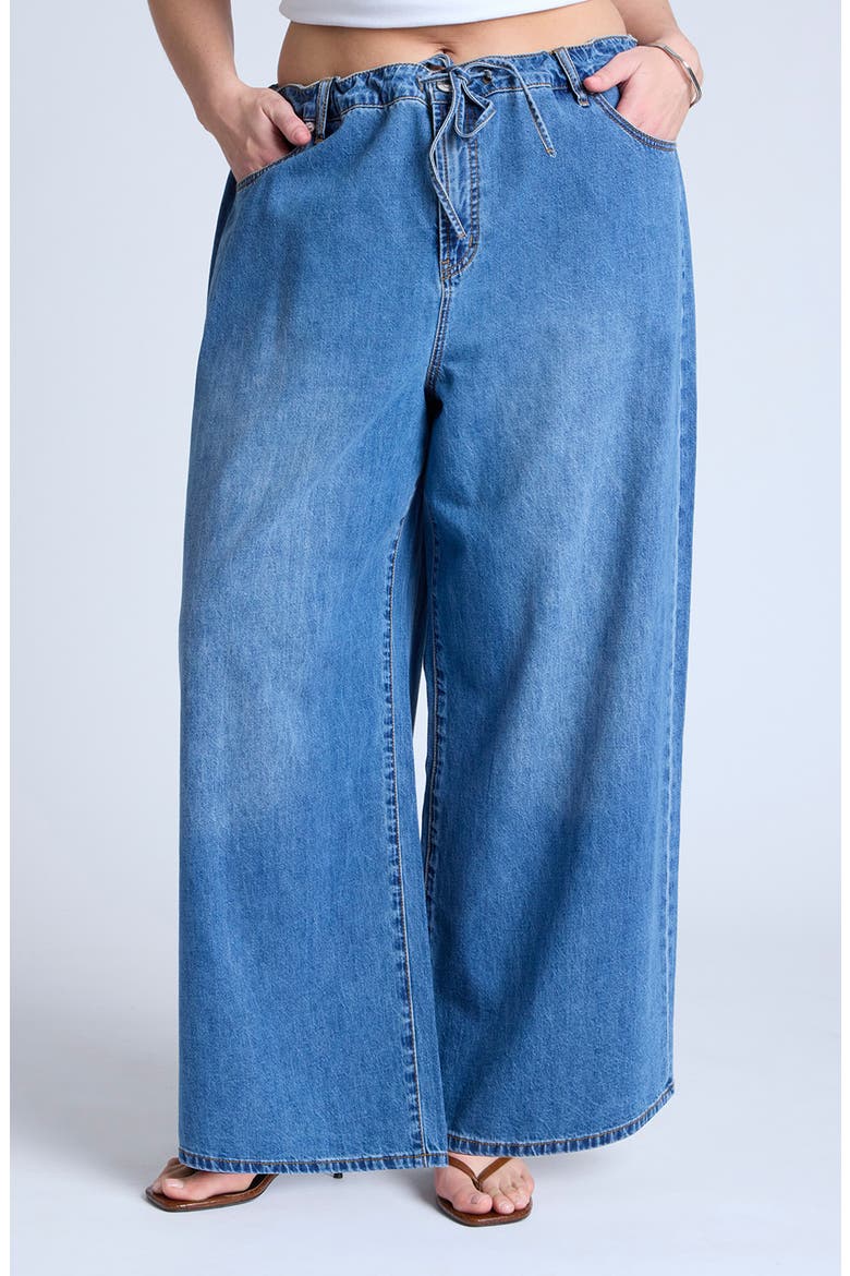 Lightweight Wide Leg Drawstring Waist Jean, Main, color, DARK WASH
