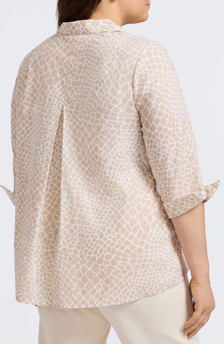 Foxcroft Agnes Print Three-Quarter Sleeve Linen Blend Popover Top, Alternate, color, Flax White