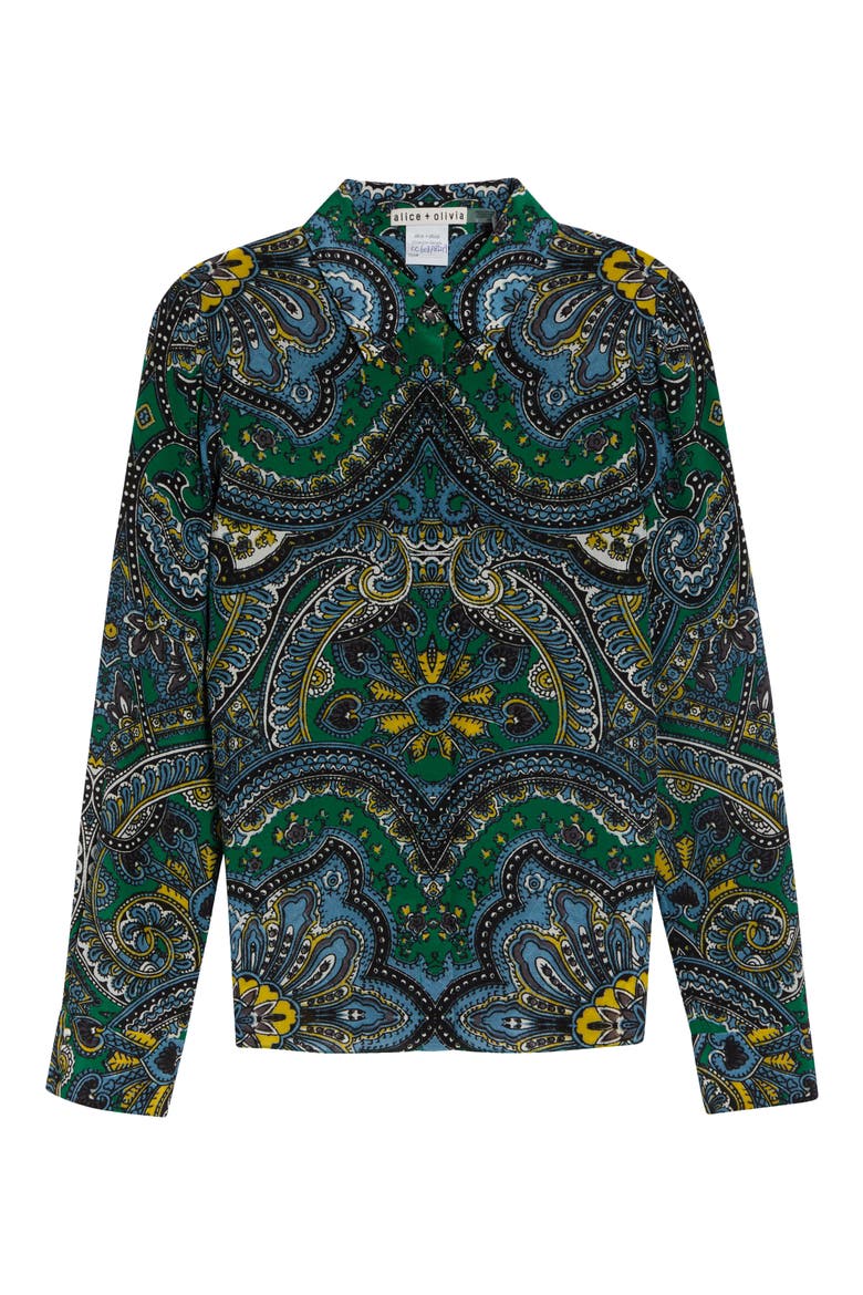 Willa Printed Silk Shirt, Alternate, color, BON VOYAGE DEEP EMERALD