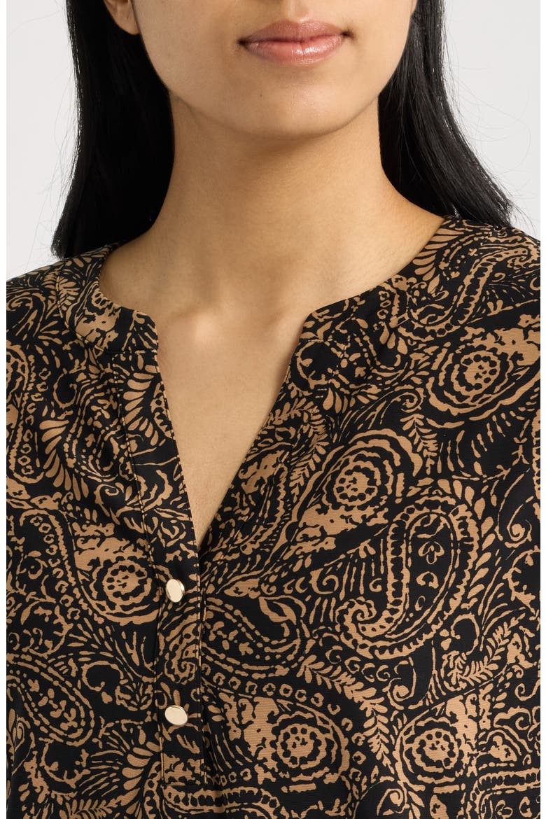 Paisley Print Three-Quarter Sleeve Henley, Alternate, color, ANNE BLACK / VICUNA