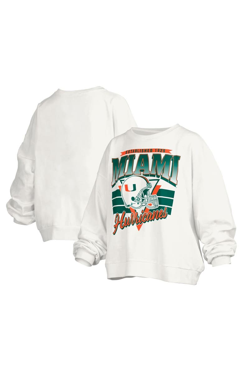 PRESSBOX Women's Pressbox White Miami Hurricanes Janice Retro Logo Oversized Pullover Sweatshirt, Alternate, color, White