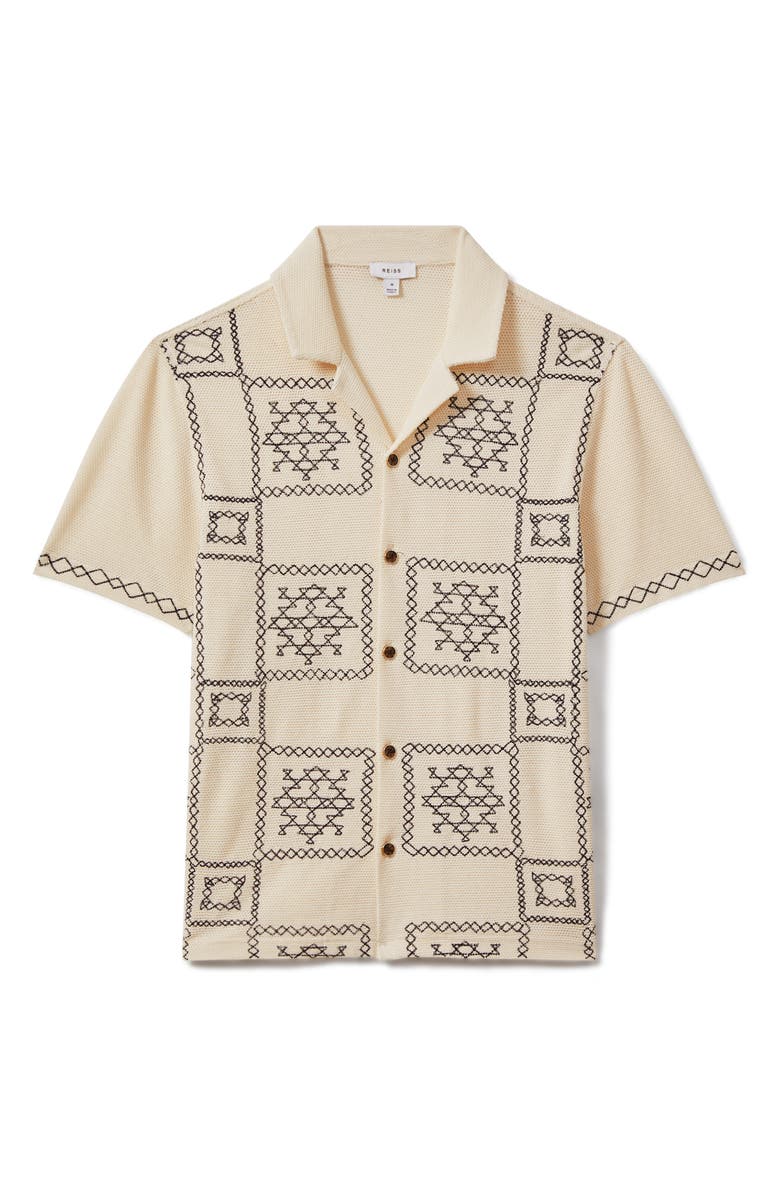Reiss Cosmos Embroidered Short Sleeve Cotton Button-Up Shirt, Alternate, color, 