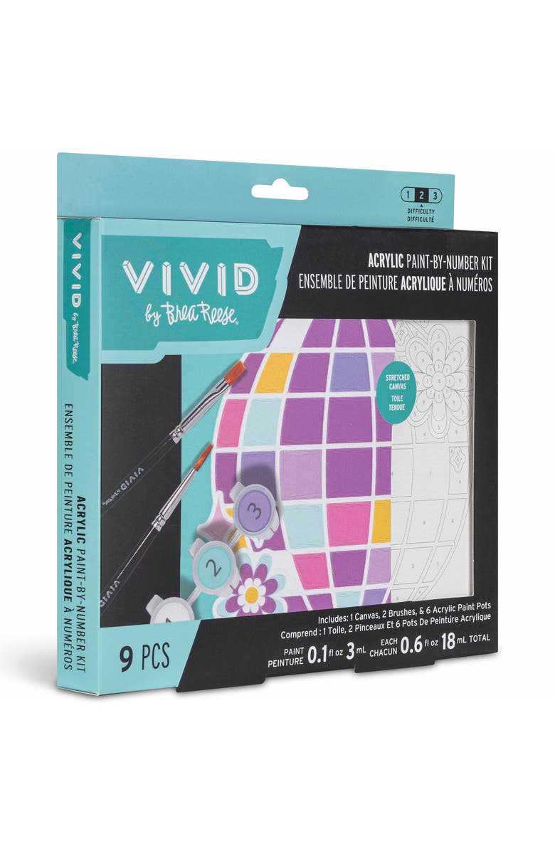 Brea Reese Vivid Acrylic Mini Paint By Number Kit, Disco Ball, 6 x 6 Inch, Alternate, color, Multicolored