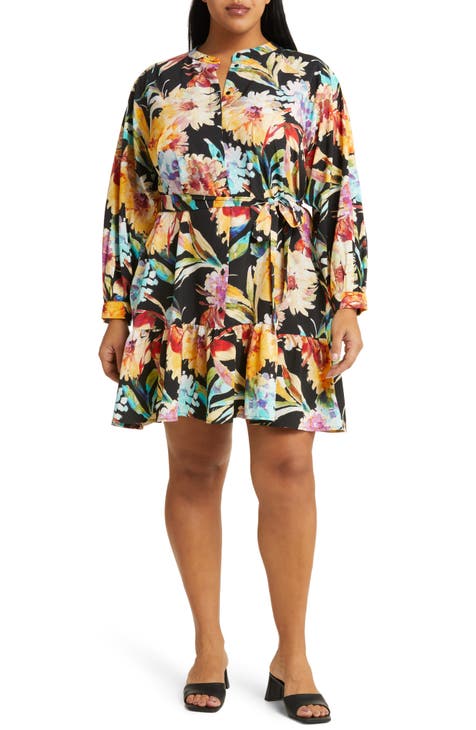 Cari Floral Long Sleeve Dress (Plus)