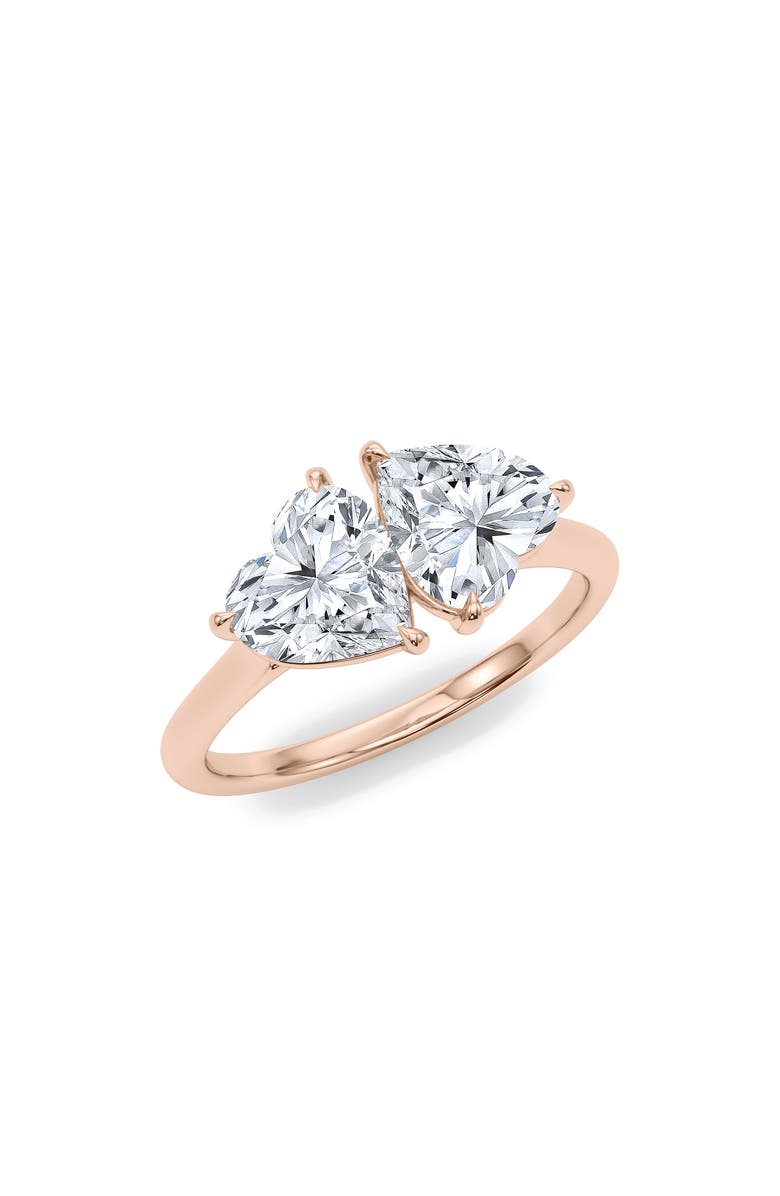 HauteCarat Lab Grown Diamond Twin Heart Ring, Alternate, color, 18K Rose Gold