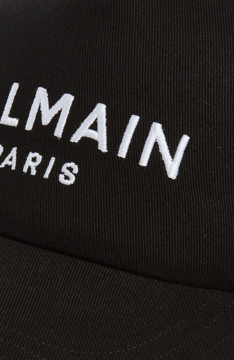 Balmain Embroidered Logo Cotton Twill Baseball Cap, Alternate, color, Black/ White