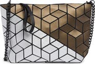 PATRIZIA LUCA Diagonal Two-Tone Faux Leather Clutch