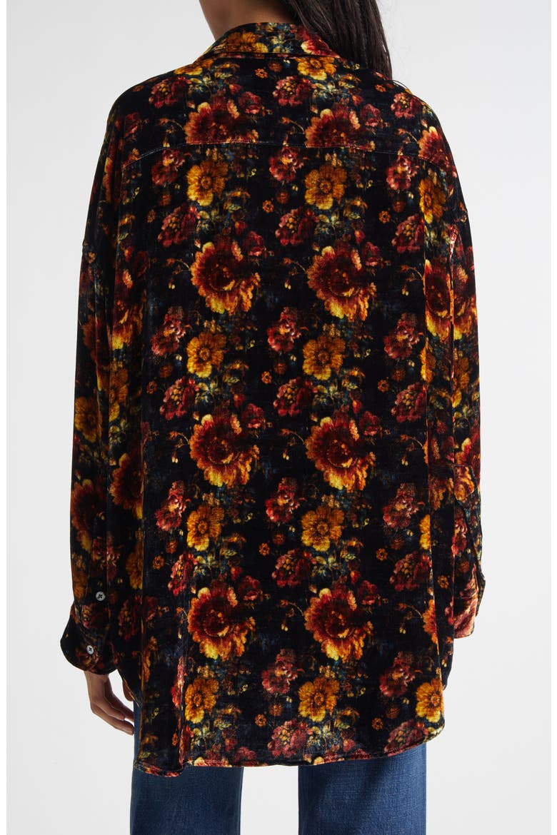 Oversize Floral Drop Neck Velvet Button-Up Shirt, Alternate, color, ORANGE MULTI FLORAL
