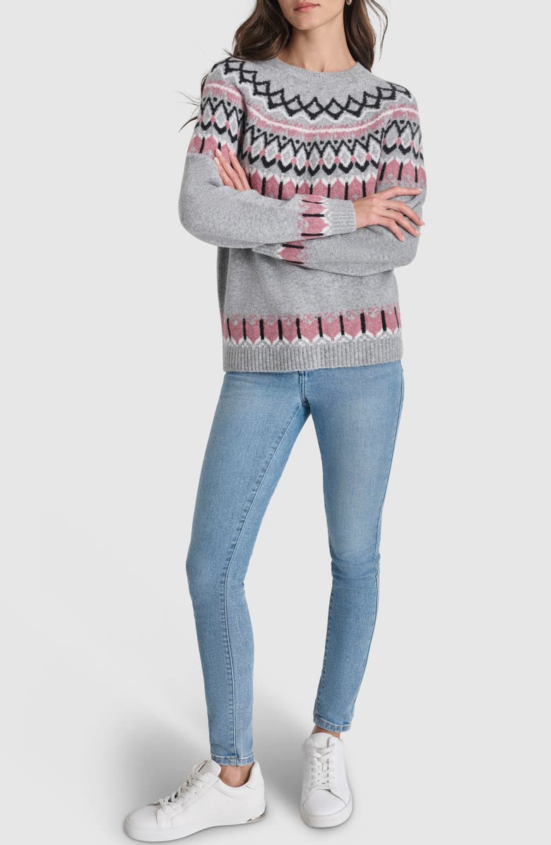 DKNY Jeans Fair Isle Sweater, Alternate, color, Pearl Grey Heather Combo