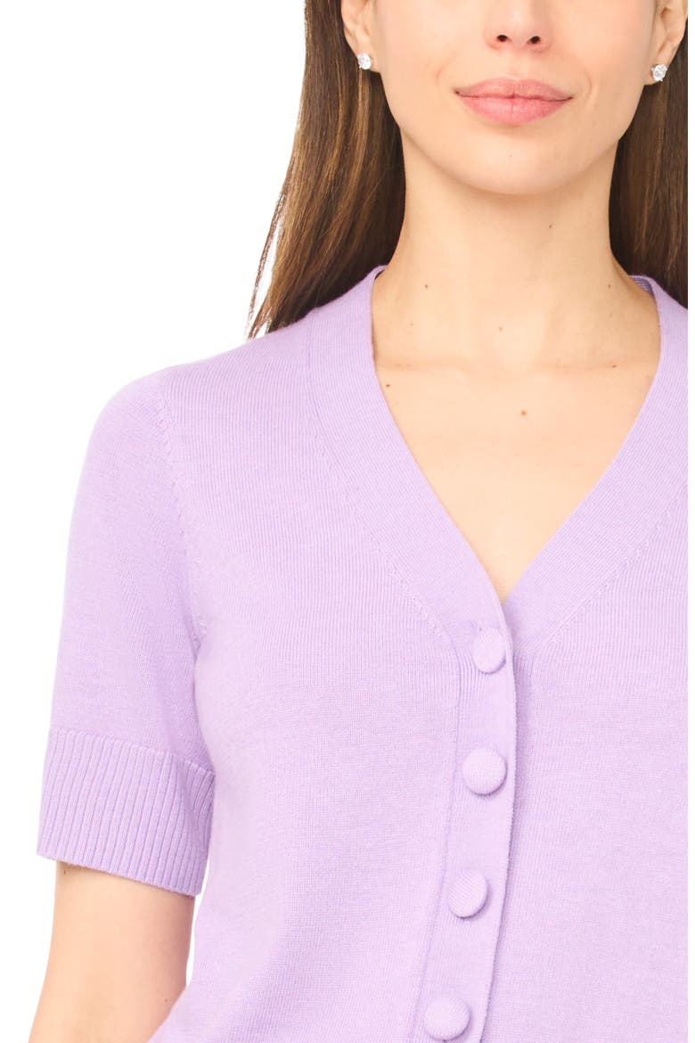 Covered Button Short Sleeve Cardigan, Alternate, color, FRENCH LAVENDER