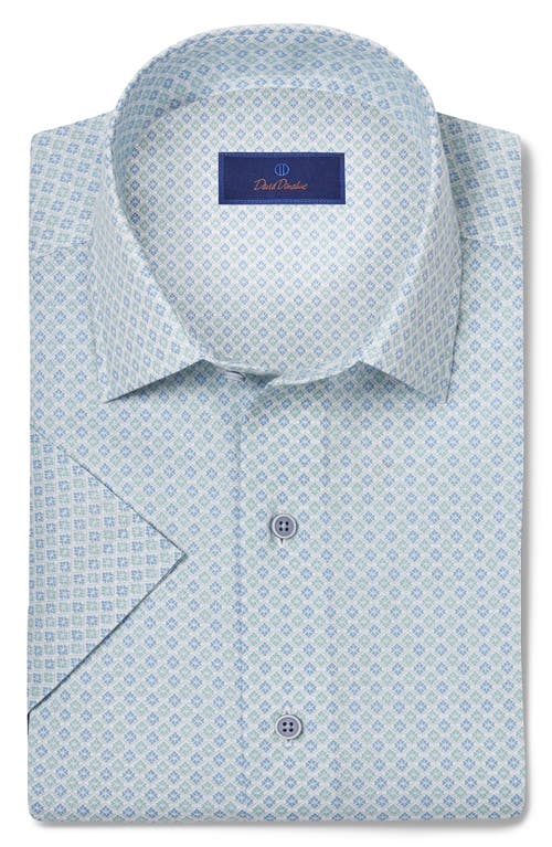 David Donahue Print Casual Short Sleeve Linen & Cotton Button-up Shirt In Sky/grass
