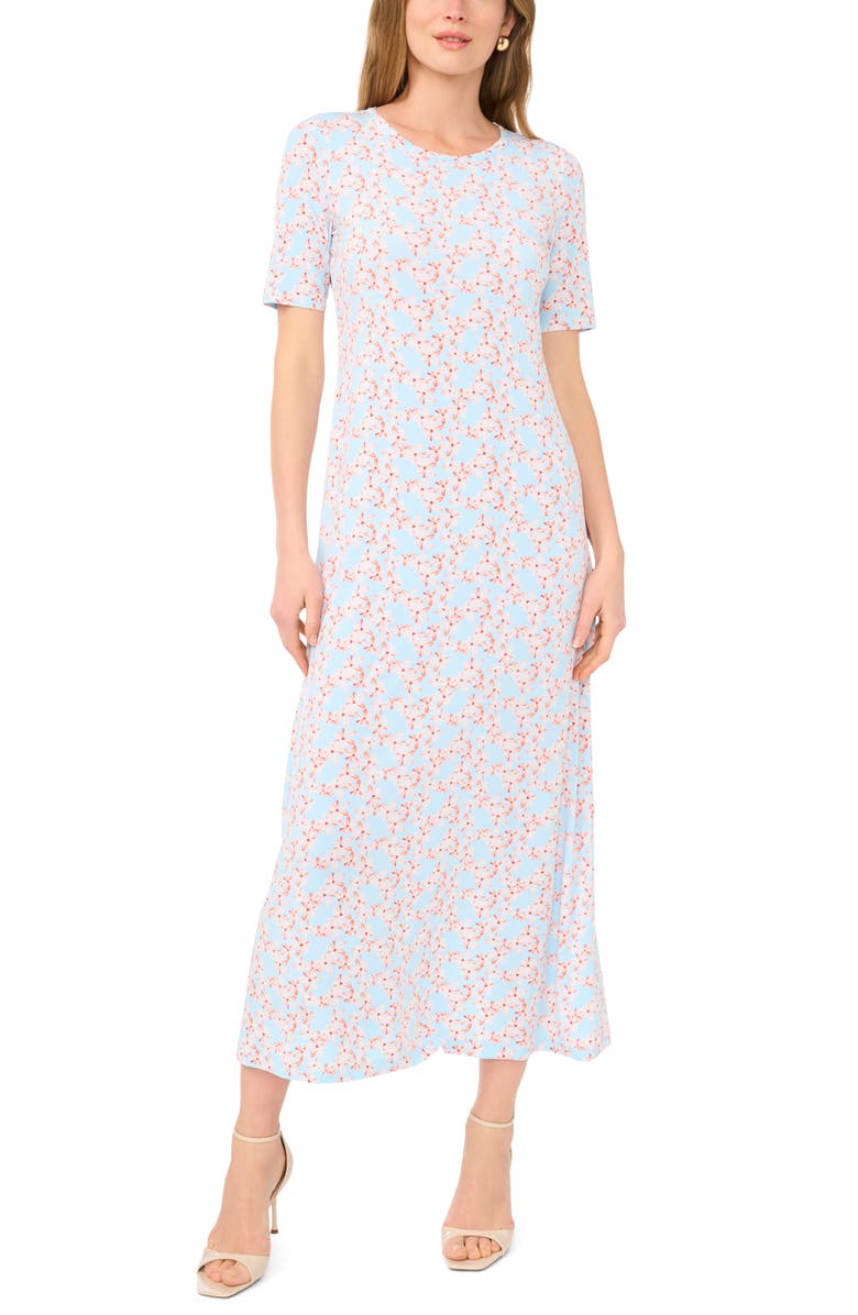 Vince Camuto Floral Print Maxi Dress, Main, color, Dew Blue