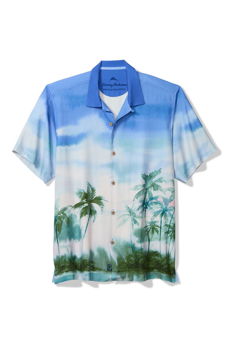 Palm Drift Silk Camp Shirt, Alternate, color, CABANA BLUE