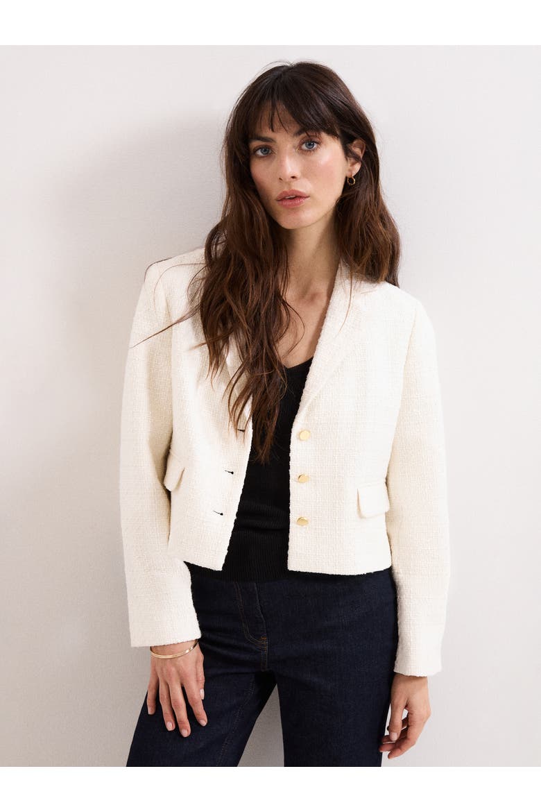 Adria Cropped Textured Jacket Blazer, Main, color, Ivory