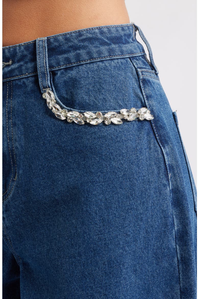 Embellished High Waist Cuffed Wide Leg Jeans, Alternate, color, RINSE WASH
