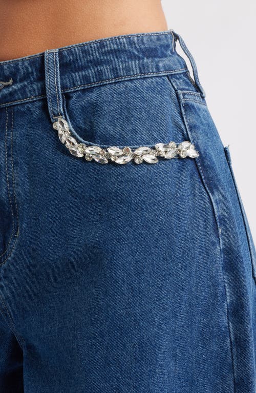 Ptcl Embellished High Waist Cuffed Wide Leg Jeans In Blue