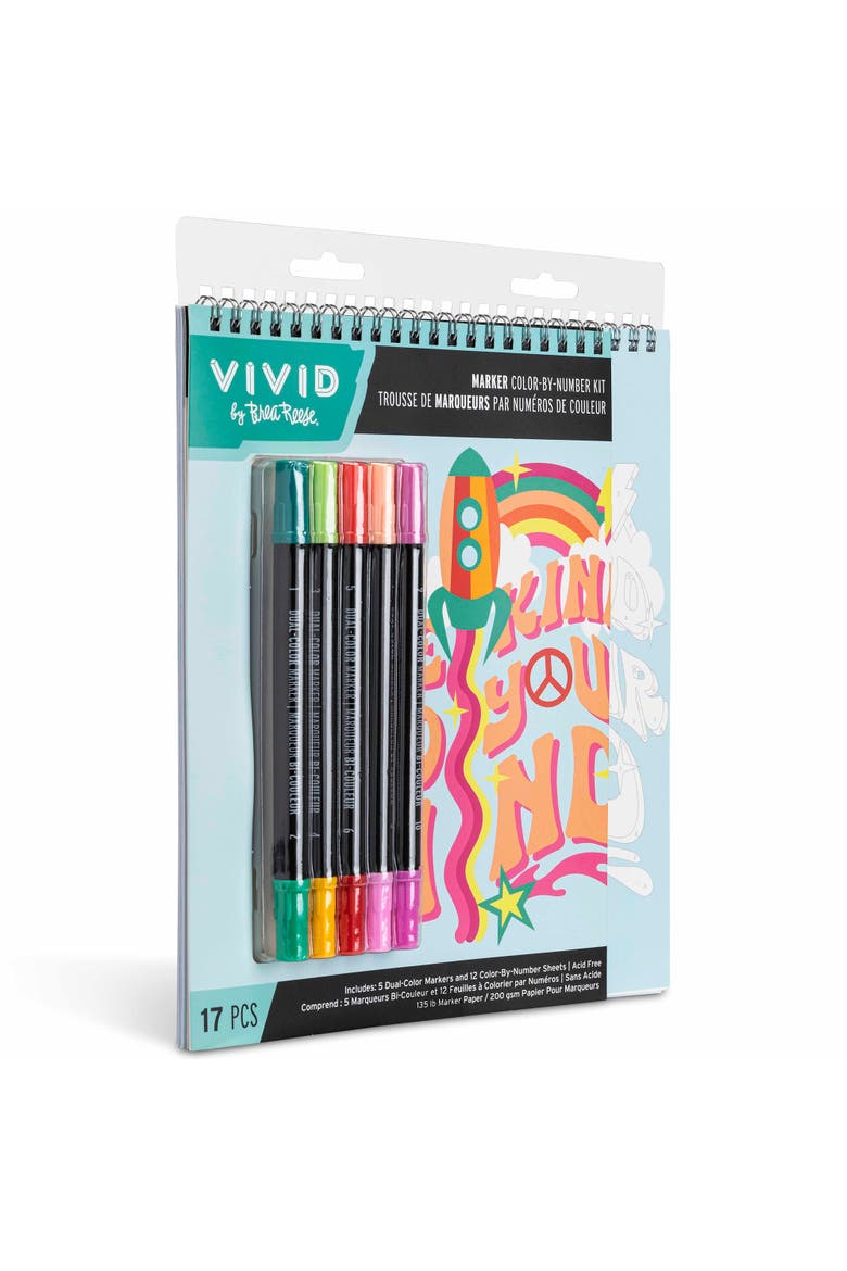 Marker Color By Number Kit, Good Vibes, 5 Markers, Alternate, color, Multicolored