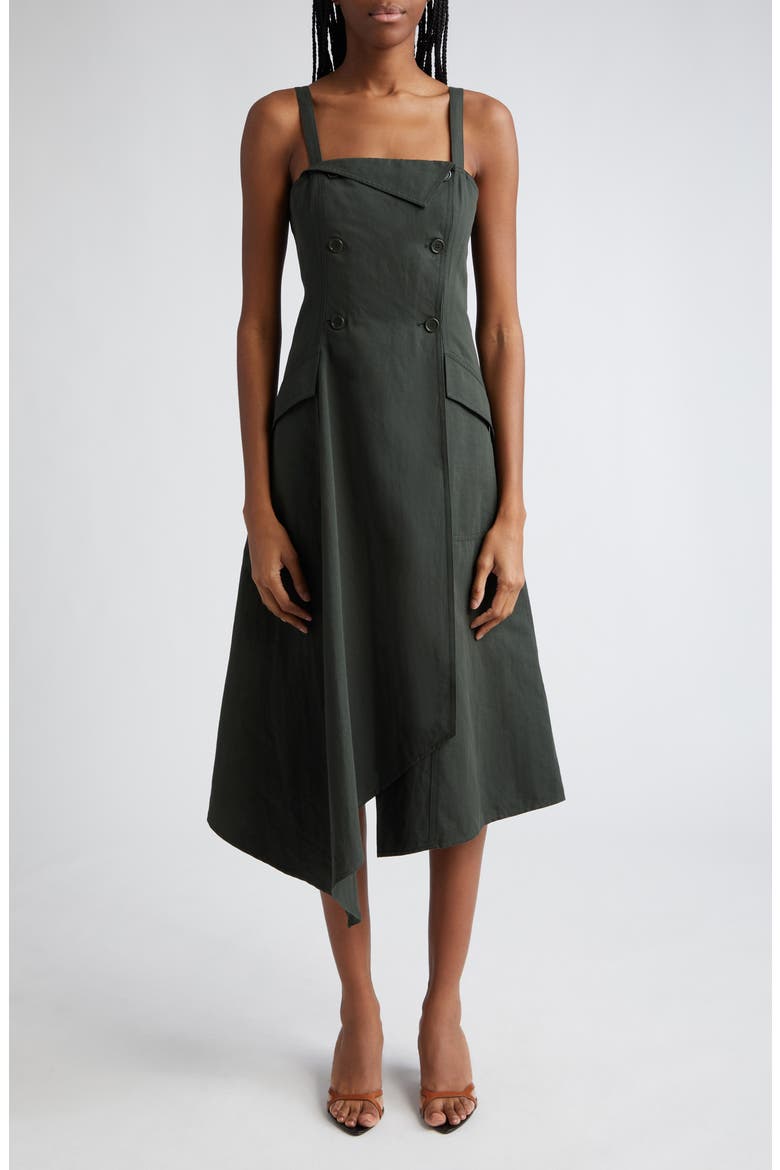 Scarlett Cotton & Linen Asymmetric Dress, Main, color, MOSSY