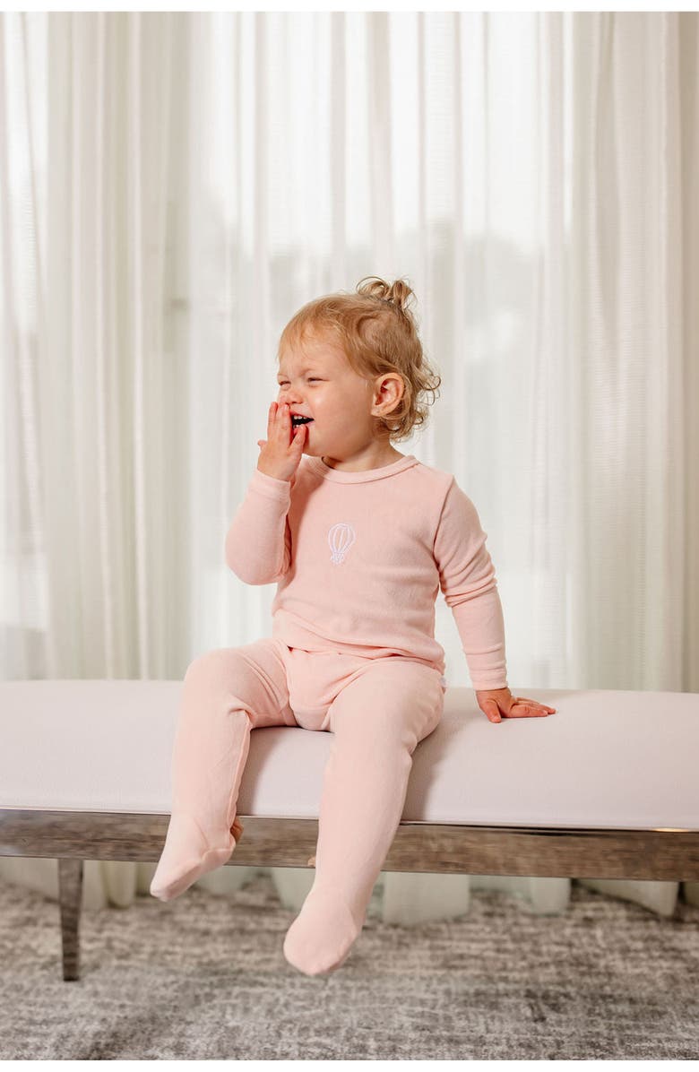 Pouf Girls Velour Embroidered Footie, Alternate, color, Pink