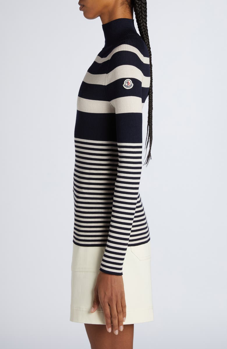 Moncler Stripe Virgin Wool Rib Mock Neck Sweater, Alternate, color, 