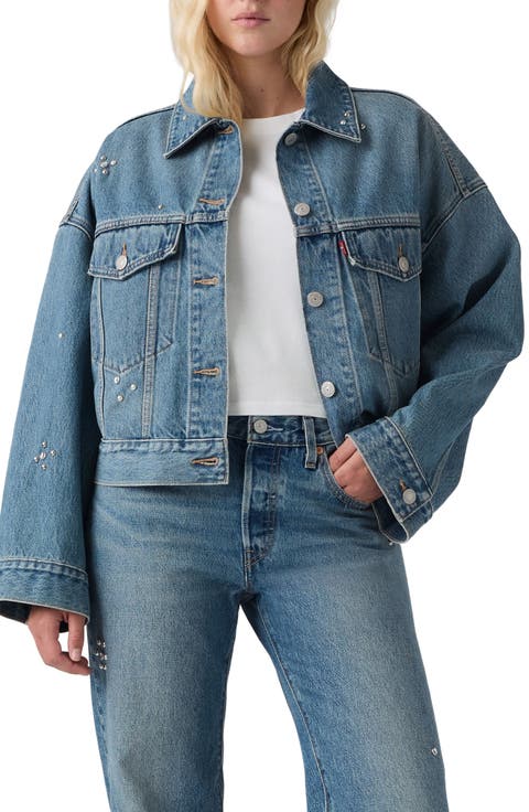 Embellished Loose Crop Denim Trucker Jacket