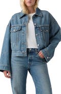 Levi's Embellished Loose Crop Denim Trucker Jacket