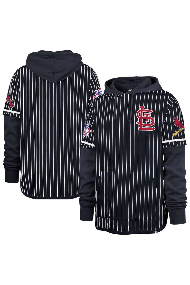 Men's '47  Navy St. Louis Cardinals Pinstripe Double Header Pullover Hoodie, Alternate, color, Navy